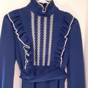 Vintage 1970s Blue Prairie Dress